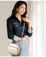 Women's PU Leather Embroidered Shoulder Bag – Aqua - Image 4