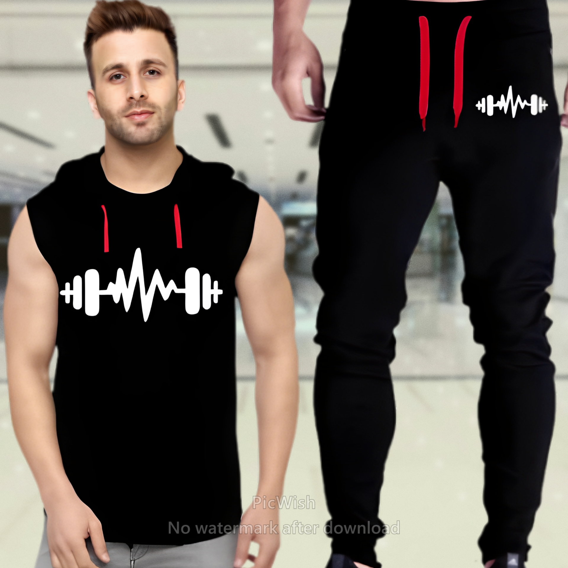 2025_05_434_1x_shots_so Men’s Sleeveless Hooded Tracksuit (Black, L) - Image 1
