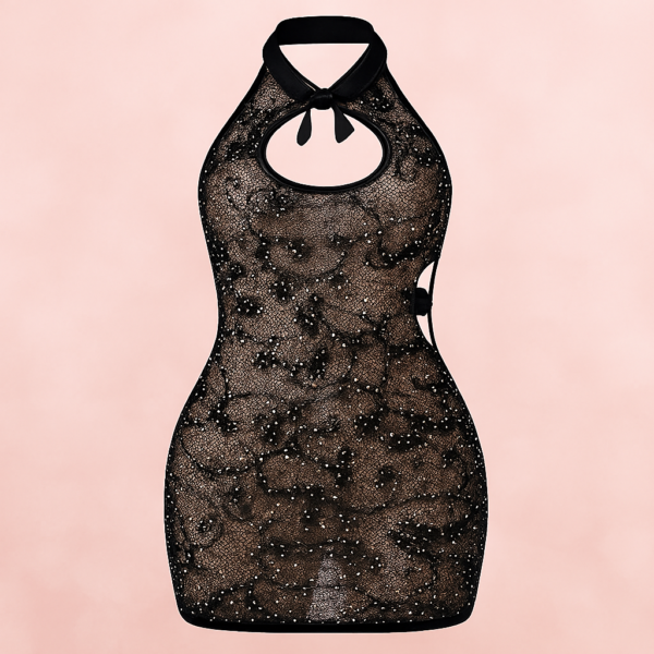 Glitter Halter Mini Dress – Black